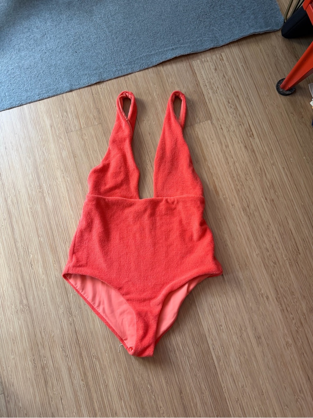 Mara Hoffman Terry Cloth One-Piece Swimsuit in Vibrant Coral